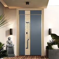 Pintu Masuk Tunggal Aluminium Cor Mewah Ringan dengan Motif Awan Vertikal dan Garis Aluminium, Gerbang Keamanan Kustom, pintu ganda aluminium
