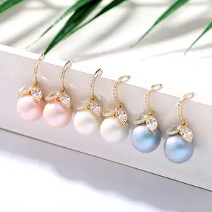 थोक फैशन महिला मोती बालियां 18k सोने की 925 चांदी के सर्कल मोती पर 18k सोना - Product Image 1