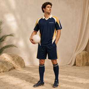<span class=keywords><strong>Maillot</strong></span> de football vintage personnalisé, coupe ample, bleu marine, col en V, style côtier - Product Image 6