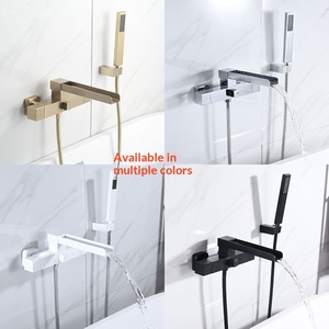 Robinet <span class=keywords><strong>de</strong></span> baignoire gris anthracite allongé, mural, en cuivre, eau chaude et froide, cascade latérale, pomme <span class=keywords><strong>de</strong></span> douche rectangulaire, pour <span class=keywords><strong>salle</strong></span> <span class=keywords><strong>de</strong></span> <span class=keywords><strong>bain</strong></span> - Product Image 2