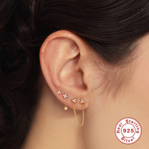 ROXI 3Pcs/set Flower Zircon <b>Stud</b> <b>Earrings</b> <b>Chain</b> Double Pierced <b>Stud</b> <b>Earrings</b> Set S925 Sterling Silver - Product Image 5