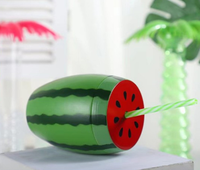 Gobelets jetables en gros de 500 ml en forme de fruits (pastèque, ananas, noix de coco, cactus) avec paille pour champagne et soda