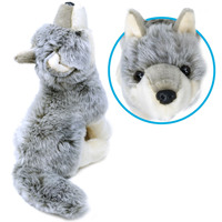 Peluche loup gris réaliste assis, personnalisable, fabrication OEM/ODM CE CPC, jouets en peluche doux