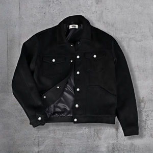 แจ็คเก็ตยีนส์ผ้าฝ้ายหนานุ่มสไตล์วินเทจติดกระดุมโลหะ ผลิตตามสั่งสำหรับผู้ชาย - Product Image 1