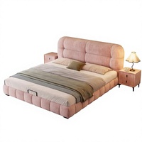 Lit de rangement multifonctionnel moderne et luxueux en velours, style français, avec tissu rembourré doux et personnalisable, en bois durable