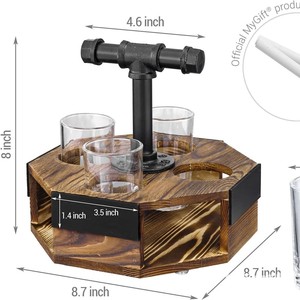 Wooden <b>Beer</b> Tray With Wrought Iron Handle 6 Cup Holder For Lager Stout Serving - Product Image 4