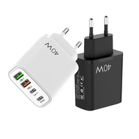 Chargeur mural 40W à double USB-C PD à charge rapide avec protection OTP Matériau ignifuge Prise US/UK/EU pour téléphones portables et voyages