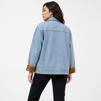 Jaket Wanita Model Malaysia Panel Batik Denim Katun 260GSM Grosir Logo Kustom OEM