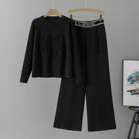 Ensemble de chandail pour femmes de style européen, élégant et simple, automne-hiver, tricoté, décontracté, chandail et pantalon large, ensemble deux pièces