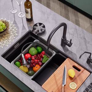 Fregadero de Cocina de Granito Negro y Cuarzo, de un Solo Tazón Grande, para Instalar Bajo Encimera, Engrosado, Fácil de Limpiar - Product Image 2