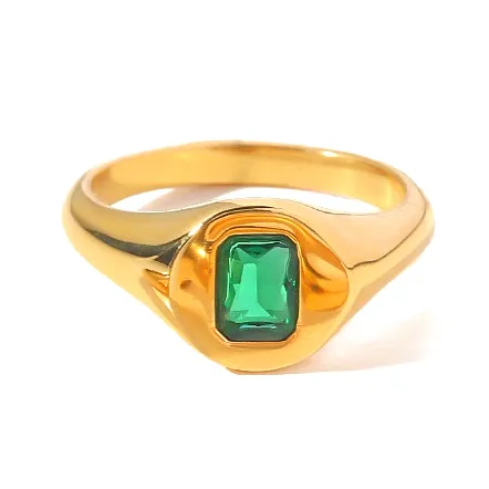 Luxus vergoldeten Ring Schmuck Mode Edelstahl Ring Schöne quadratische Smaragd Zirkon Ring für Frauen Mädchen