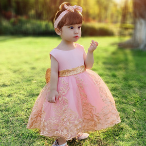 Robes Filles Vente Flash <span class=keywords><strong>Amazon</strong></span>, Robe de Princesse Bouffante Brodée de Dentelle à Nœud et Couleurs Assorties pour Fillette - Product Image 3