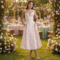 Gaun Vintage Eropa Amerika Seri Floral Elegan Gaya Prancis Musim Panas Tanpa Tali Anti-Statis 2XL Pelangsing Model A-Line Pinggang Tinggi