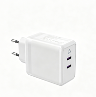 Pengisi Daya Dinding GaN 65W Colokan EU Dual USB C PD PPS Pengisi Daya Cepat Bersertifikasi CE untuk Laptop, Ponsel, Tablet