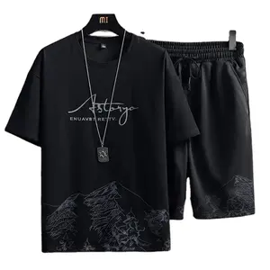 Chinesische Art Landschafts malerei T-Shirt Herren Sport Casual Short Set Sommer Ice Silk Thin Trend Kurzarm Herren Shorts Set