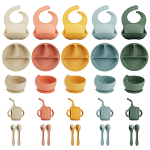 Vajilla de Silicona para Niños, Juego de 6 Piezas, Cuchara de Silicona para Bebés, Babero de Aprendizaje para Comer, Tazón con Ventosa, Venta al por Mayor - Product Image 2