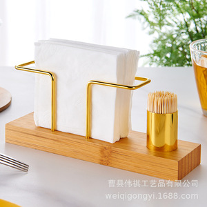 Wooden Toothpick And Napkin Holder Solid Wood With Gold Metal <b>Stand</b> For Living Room Dining Room Cafe - Product Image 2