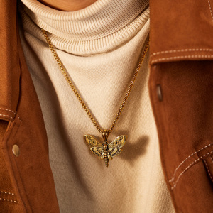 Gothic Style <span class=keywords><strong>Punisher</strong></span> Death Head Schädel Motte Anhänger Halskette Retro Edelstahl Punk Man Halskette für Männer - Product Image 4