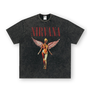 T-shirt da uomo American Retro <span class=keywords><strong>Rock</strong></span> a maniche corte, con maniche raglan, vestibilità ampia, effetto lavato, in tessuto pesante, anti-restringimento, lavorato a maglia, per il commercio transfrontaliero - Product Image 2