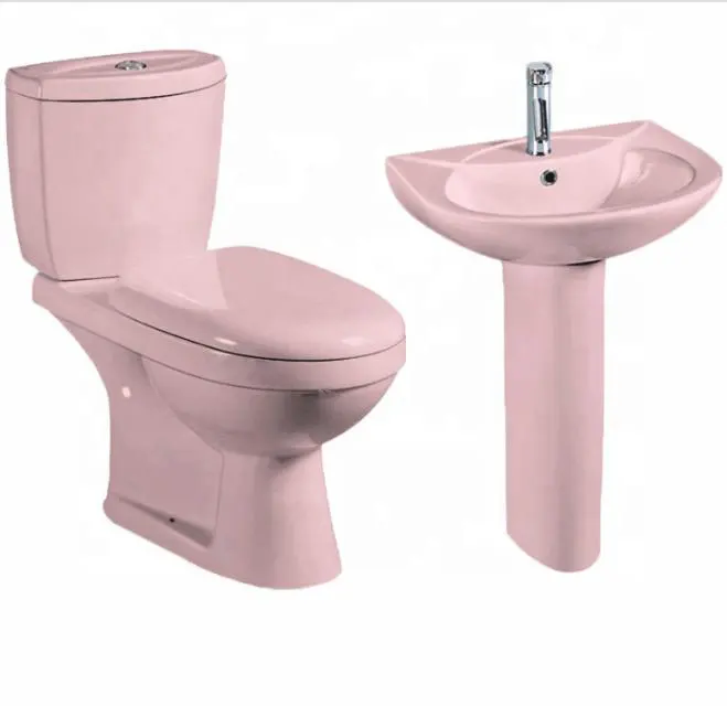 Toilet & Accessories twyford ghana washdown two piece pink/blue color toilet round shape s/p trap ceramic sanitary ware Toilets