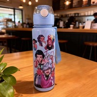 Bouteille d'eau en plastique pop-up de 700 ml avec sangle, accessoires pour enfants pour la rentrée scolaire, méthode de débit d'eau par paille