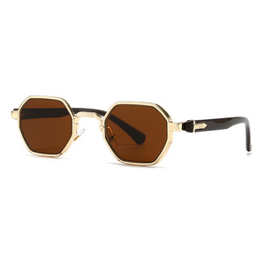 Lunettes de soleil polygonales en métal rétro tendance 2026 avec logo personnalisé, protection UV400, petite monture octogonale pour hommes et femmes - Product Image 4