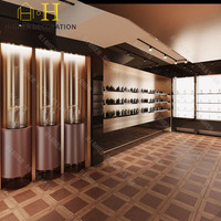 Vitrine de présentation de parfums de luxe en bois brun chaud haut de gamme pour l'agencement intérieur