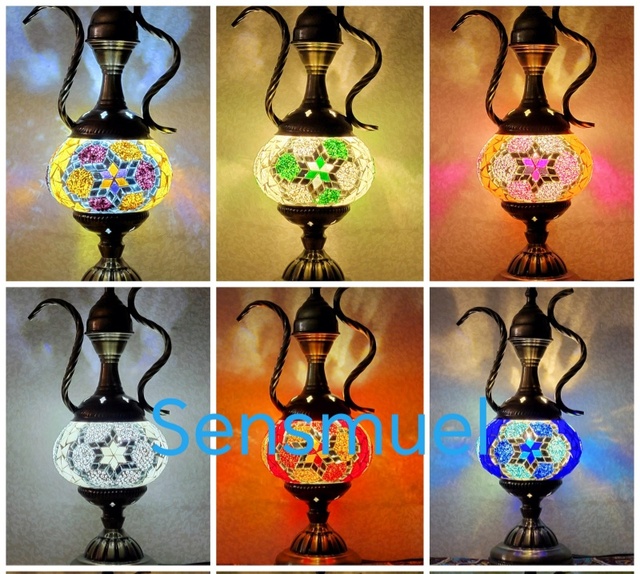 Turkish Mosaic With Colored Glass Decoration and Moroccan Decorative Lamp