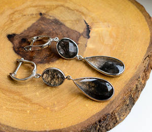 Boucles d'oreilles pendantes en quartz rutilé noir veineux, style tendance, en argent 925, pour femme, en vente - Product Image 4