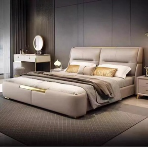 Cama Queen Size Conversível Moderna e Simples de Luxo, Estofada em Couro Macio, com Estrutura de Madeira de Pinheiro e Armazenamento Extensível, Tamanho Personalizável - Product Image 2