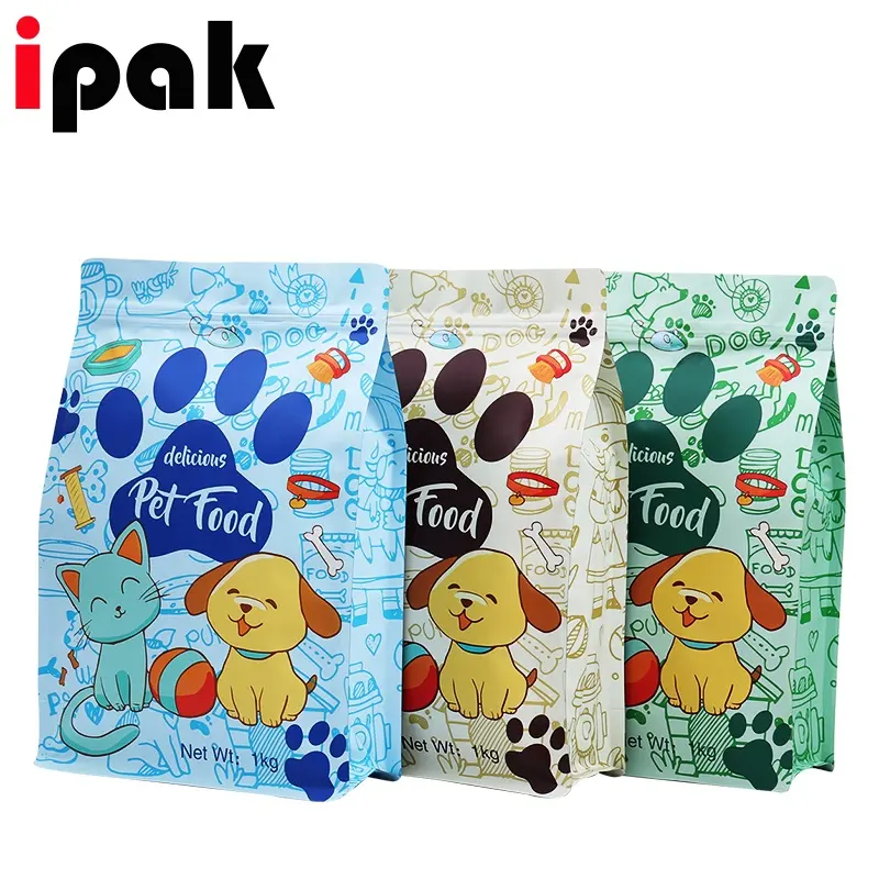 Özel alüminyum folyo Pet gıda düz dipli çanta Premium gıda kediler köpek at düz alt çuval fermuarlı çanta