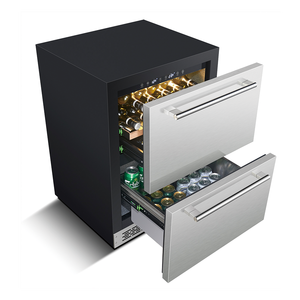 Réfrigérateur de bar à vin et bière noir et durable en acier inoxydable, <span class=keywords><strong>encastrable</strong></span>, 145 L, sans givre, double zone, pour la maison et le bureau, avec tiroirs - Product Image 6