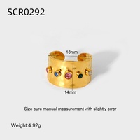 INS Style Design Bunte Zirkonia breite offene Persönlichkeit 18 Karat vergoldeter Edelstahl ring für Frauen