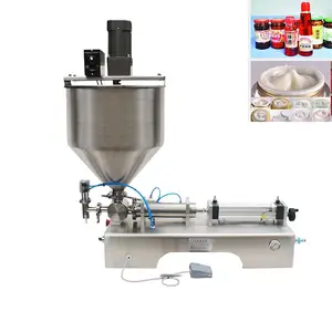Máquina de llenado de champú de miel de salsa de aceite de pasta líquida semiautomática neumática con calentador y mezclador