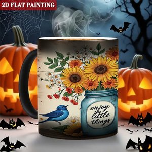 Matte Frosted <b>Ceramic</b> Mug 11oz Heat Activated Home <b>Cup</b> With Floral Bird Design - Product Image 6