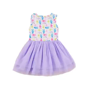 Crianças Vestuário Fabricação Custom Sleeveless Summer Dresses Coelhinho Páscoa Crianças Meninas Vestido