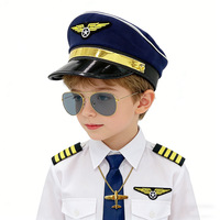 Heißer Verkauf: Schwarze und blaue Flugzeugkapitän-Sonnenbrille mit Abzeichen – Halloween-Kostüm für Kinder & Erwachsene, TV-Charakter-Accessoires