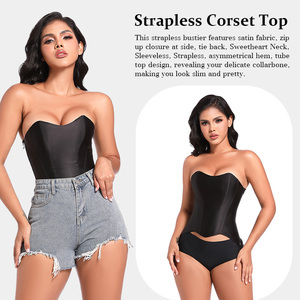 Personalized Strapless Haut Corset Pour Femme Party Boned Bodyshaper Lace up Corset Tube <b>Top</b> Strappy Bustier Corset <b>Top</b> in Silk - Product Image 4