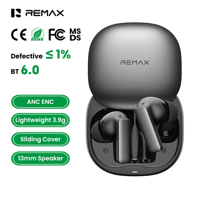 Remax Bluetooth 6.0 Earphones Low Latency Wireless Bluetooth Earbuds Active Noise Cancelling Headphones with Mic ENC Clear Call