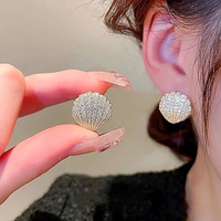 Boucles d'oreilles créoles classiques en laiton plaqué or 14 carats, motif coquillage marin, avec zircon serti griffe, bijoux de fête tendance pour femme