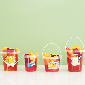 Hot Sale Large Capacity 500ml 700ml 1000ml Transparent Clear Fruit Juice Bubble Tea <b>Plastic</b> <b>Cup</b> with Handle Custom Logo - Product Image 1