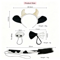 4 Buah Set Kostum Sapi Ikat Kepala Telinga Bulu Hiasan Kepala Dasi Kupu-kupu Hidung Aksesori Cosplay Pesta Halloween Alat Peraga Berdandan Anak-anak Dewasa