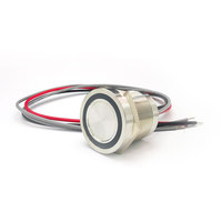 Interrupteur piézoélectrique éclairé par LED rouge 12V, étanche IP68, en métal, 19 mm 22 mm