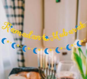 Guirlande de banderoles en papier <span class=keywords><strong>Moubarak</strong></span> à paillettes, étoile, lune, lettre d'aide, décoration du Ramadan musulman, fête, Mubarak, bannière - Product Image 2