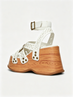 Sandales compensées rétro en bois style punk pour femme avec bride de cheville réglable en plastique et talon épais – Chaussures décontractées toutes saisons