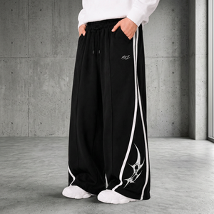 Pantalon de survêtement noir pour homme, coupe large, taille élastique, bande latérale, respirant, décontracté, pour l'automne - Product Image 4
