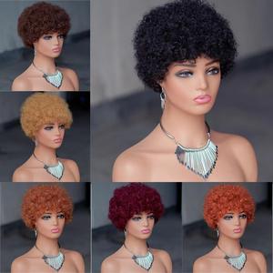 Support Custom Colored Wholesale Pixie Cut Curls <strong>Wig</strong> Cheap Short <strong>Afro</strong> Kinky Curly Human Hair Machine Made <strong>Wigs</strong> for Black Women - Product Image 6
