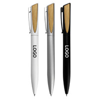 Stylo bille en métal à mécanisme rotatif avec logo personnalisé, accent en bambou, corps en aluminium, encre noire, pour cadeaux d'entreprise