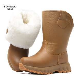 Botas de nieve Zongmai para invierno, cálidas, hasta media pantorrilla, unisex, tacón bajo, de cuero con patchwork, antideslizantes para clima frío - Product Image 2