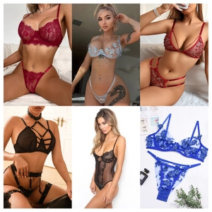 Ensemble de Lingerie Femme en Dentelle avec Soutien-Gorge à Armatures, String, Porte-Jarretelles, Motif Floral, Transparent, Évidé, Sexy, Style Bodysuit - Grande Vente - Product Image 3